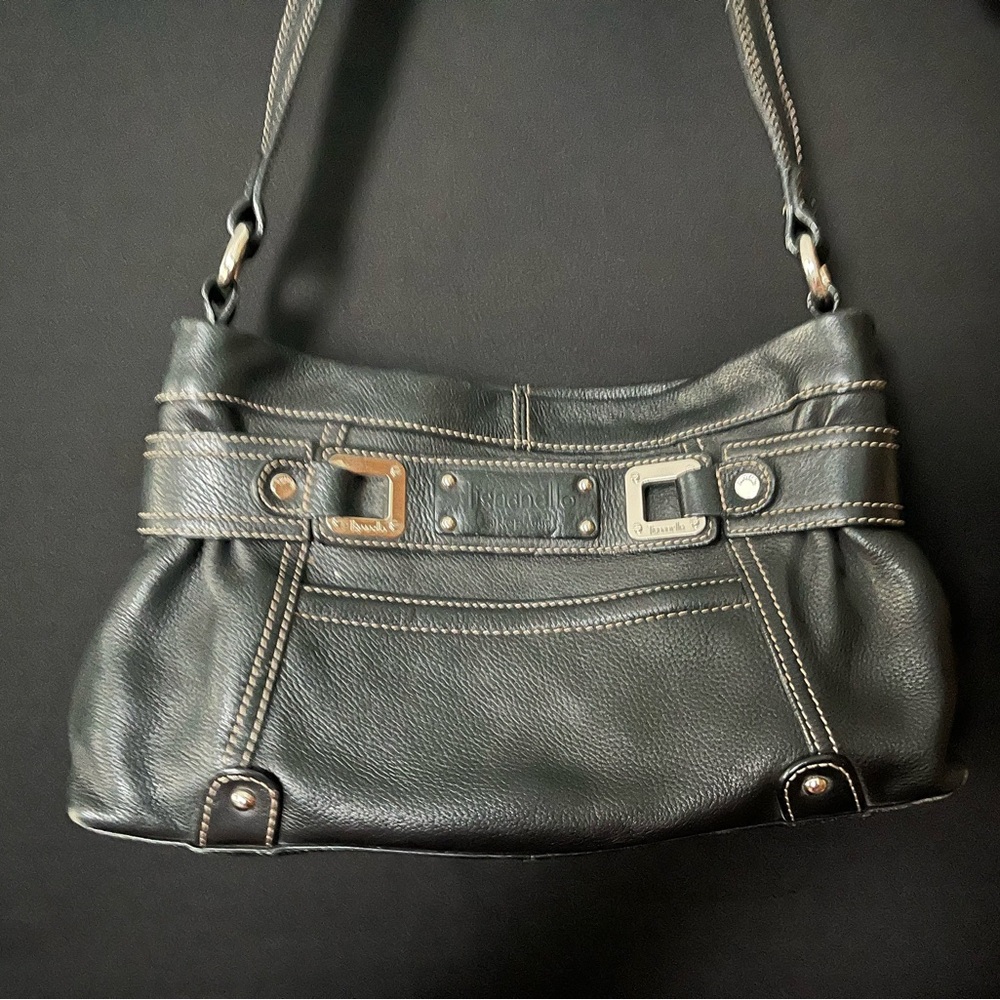 Elegant Black Leather Tignanello Shoulder Bag